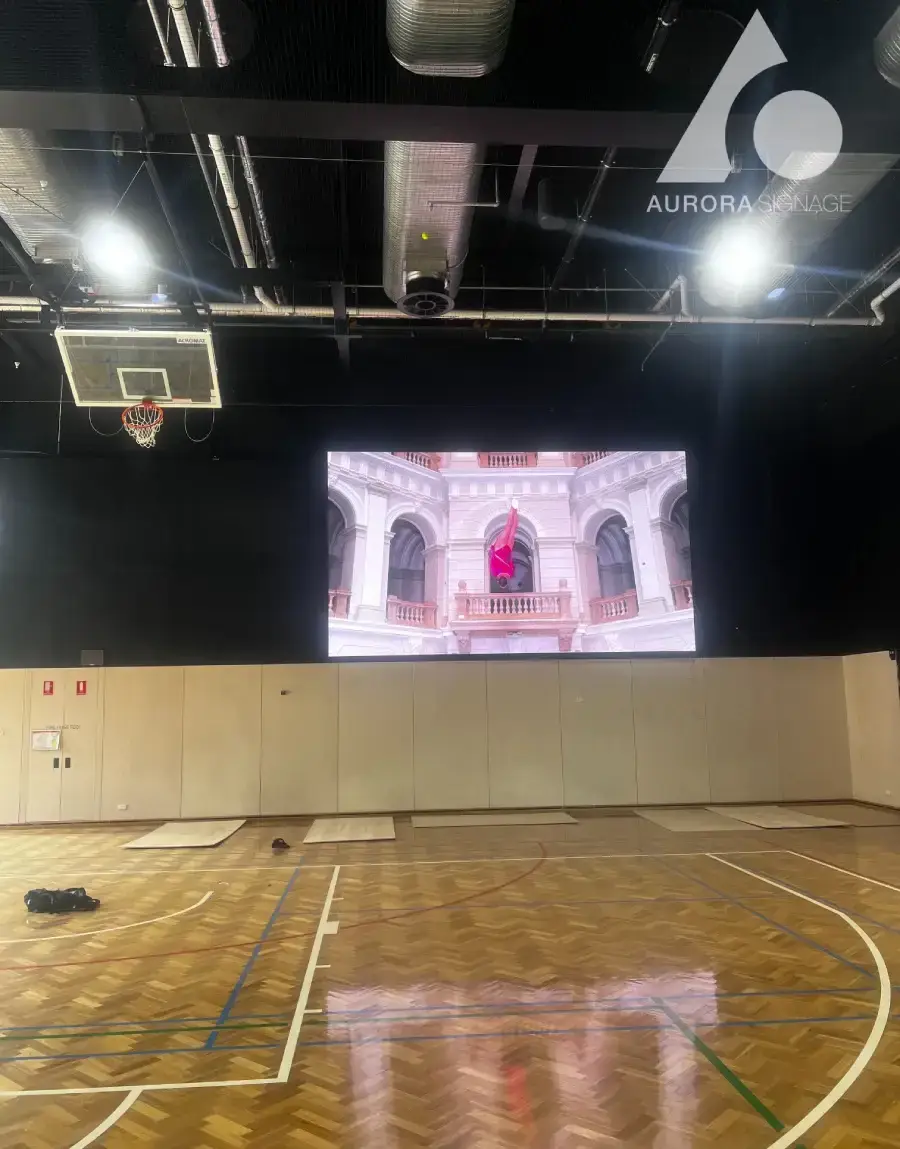 Aurora LED scoreboard installed in a school gymnasium