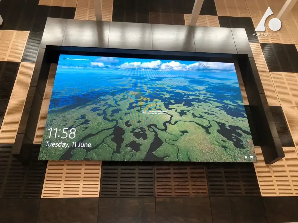 Aurora LED screen mounted in a multi-sport activity hall
