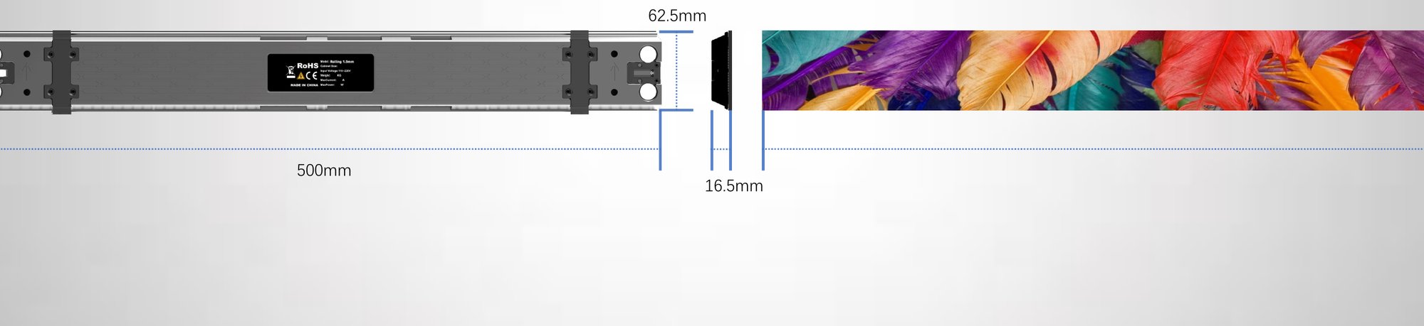 Aurora Rolling magnesium-alloy module — 500 × 62.5 × 16.5 mm