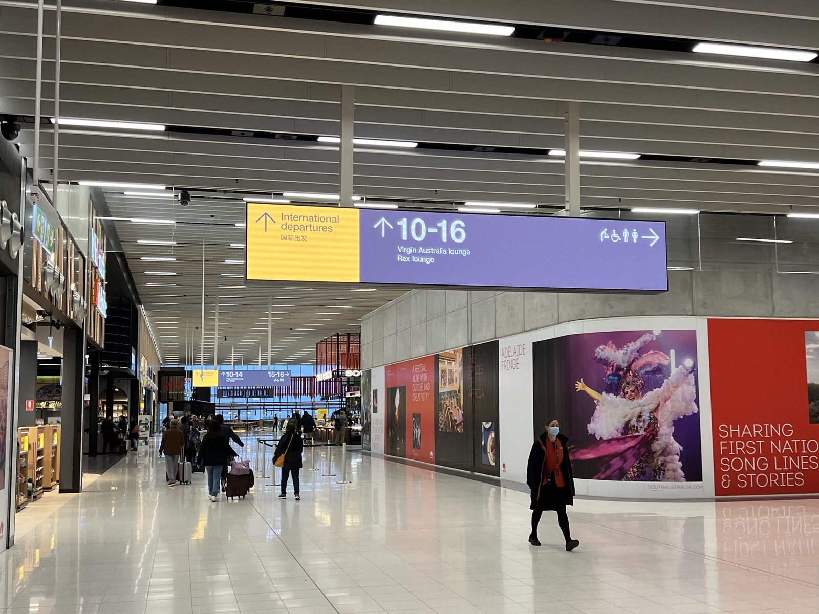 Adelaide Airport wayfinding LED displays installed by Aurora — flawless content, no module failures