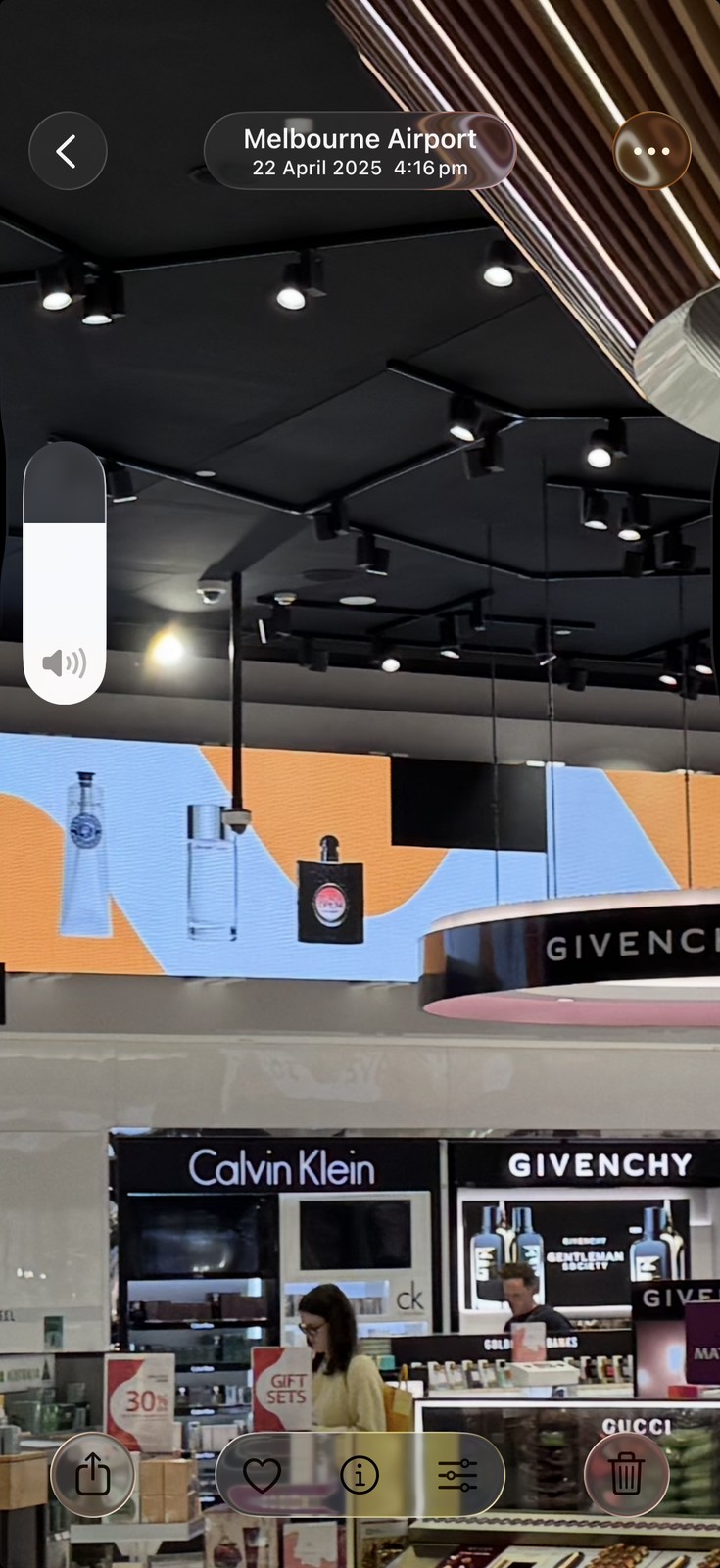 Melbourne Airport LED ribbon — orange dropped cabinet visible beside live content