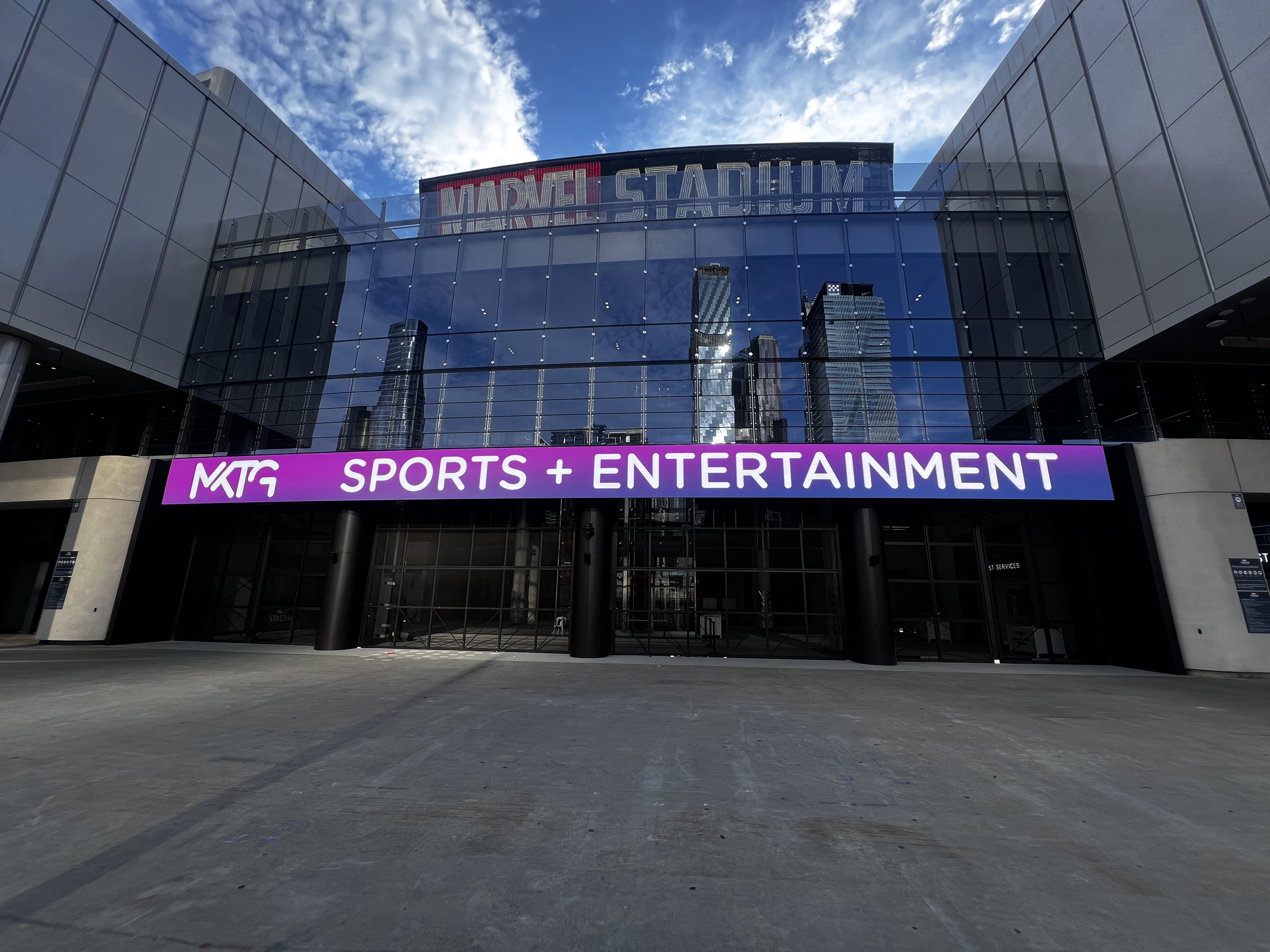 Marvel Stadium gates — Aurora LED ribbon board installation, Melbourne