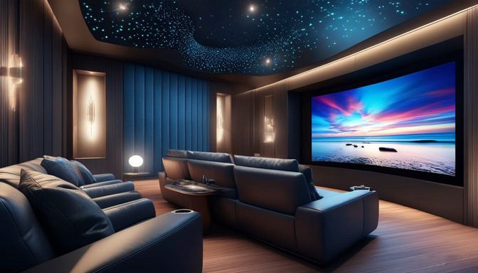 Dedicated home-theatre room with starlit ceiling and plush recliners