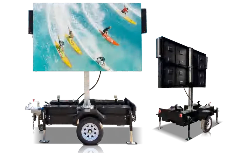 Aurora mobile LED advertising trailer with twin outdoor screens