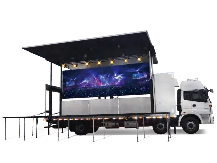 Aurora expanding container LED truck with roof and screen extended